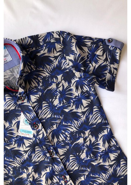 Büyük Çiçekli Saks Kısa Kol Çocuk Gömleği modelleri