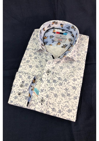 Yeni Sezon Lacivert Yapraklı Uzun Kol Çocuk Gömlek fırsatları