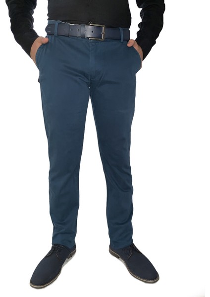 Erkek Pamuklu Petrol Slim Fit Pantolon 6153-2-PETROL-4