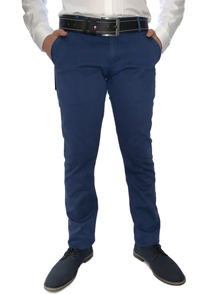 Erkek Mavi Pamuklu Slim Fit Pantolon 8163-4-MAVI-10