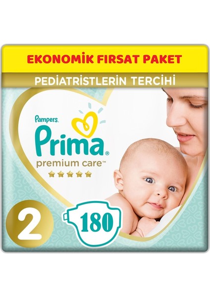 Premium Care Bebek Bezi Beden:2 (4-8kg) Mini 180 Adet Ekonomik Fırsat Pk