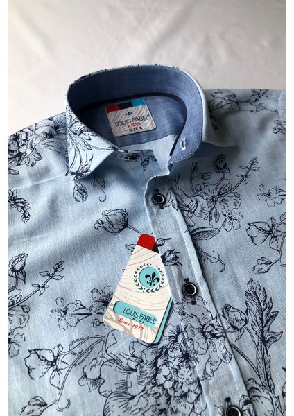 Keten Lacivert Kırmızı Çiçekli Kısa Kol Çocuk Gömleği fiyatları