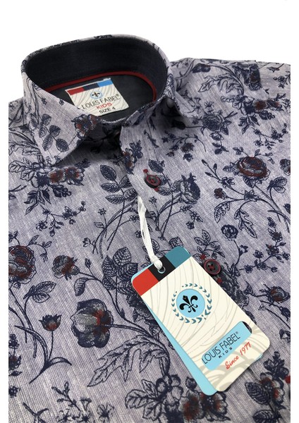 Keten Lacivert Kırmızı Çiçekli Kısa Kol Çocuk Gömleği fiyatları