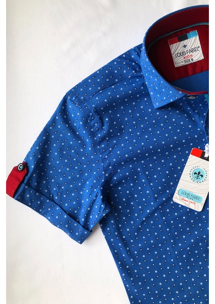 Lacivert Kare Detaylı Kısa Kol Çocuk Gömleği fiyatları