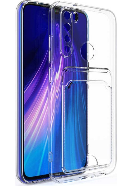 Xiaomi Redmi Note 8 Kılıf Kartlıklı Şeffaf Card Holder Clear Silikon Kapak