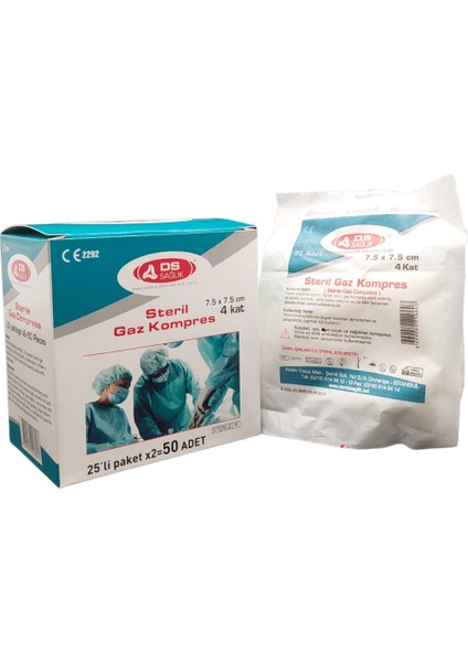 Steril Gaz Kompres 7,5cm x 7,5cm 25'li Paket x 2 50 Adet Spanç
