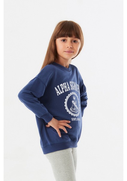 Baskılı Bisiklet Yaka Kız Çocuk Sweatshirt