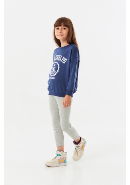 Baskılı Bisiklet Yaka Kız Çocuk Sweatshirt