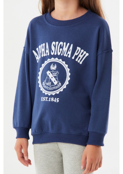 Baskılı Bisiklet Yaka Kız Çocuk Sweatshirt