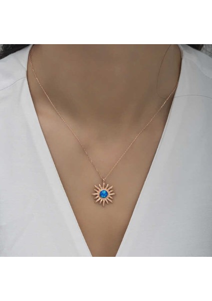 ​gümüş Mavi Opal Taşlı Güneş Kadın Kolye