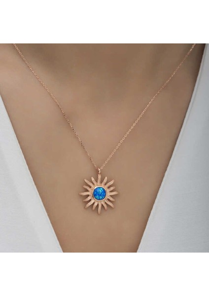​gümüş Mavi Opal Taşlı Güneş Kadın Kolye