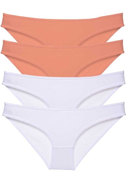 4 Adet Eko Set Likralı Kadın Slip Külot Pudra Beyaz