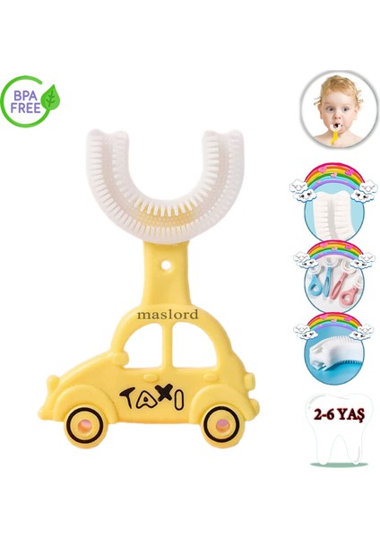 U Tipi Yeni Nesil Diş Fırçası - Sarı - Araba Model 2-6 Yaş