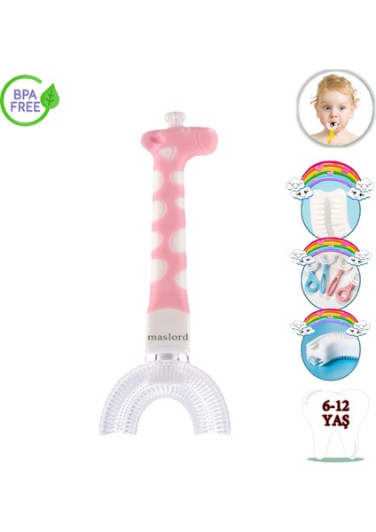 U Tipi Yeni Nesil Diş Fırçası - Pembe - Zürafa Model 6-12 Yaş