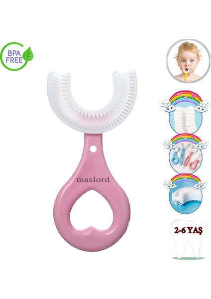 U Tipi Yeni Nesil Diş Fırçası - Pembe - Kalp Model 2-6 Yaş