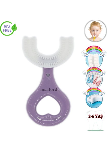 U Tipi Yeni Nesil Diş Fırçası - Mor - Kalp Model 2-6 Yaş