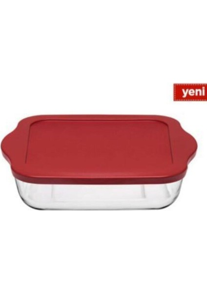 Borcam Kırmızı Kapaklı Kare ve Dikdörtgen Saklama Kabı 2 Adet