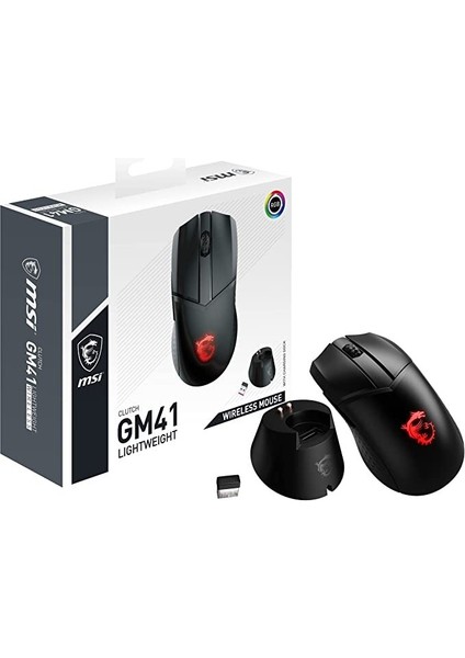 Msi Gg Clutch GM41 Lightweıght Kablosuz Oyuncu Mouse 76 gr Max 20000 Dpı(YazıLim) 1ms PolLing Pıxart PMW-3370 Optık Sensor Omron Swıtch R GB LED Mystıc Light