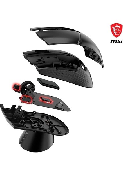 Msi Gg Clutch GM41 Lightweıght Kablosuz Oyuncu Mouse 76 gr Max 20000 Dpı(YazıLim) 1ms PolLing Pıxart PMW-3370 Optık Sensor Omron Swıtch R GB LED Mystıc Light