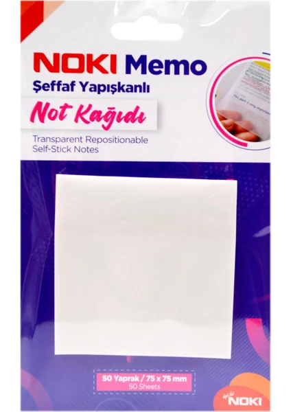 Memo 75X75 Şeffaf Yapışkanlı Not Kağıdı 50 Yaprak (12300)