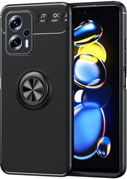 Xiaomi Redmi Note 11T Pro Focus Serisi Yüzük Standlı Silikon Kılıf - Siyah