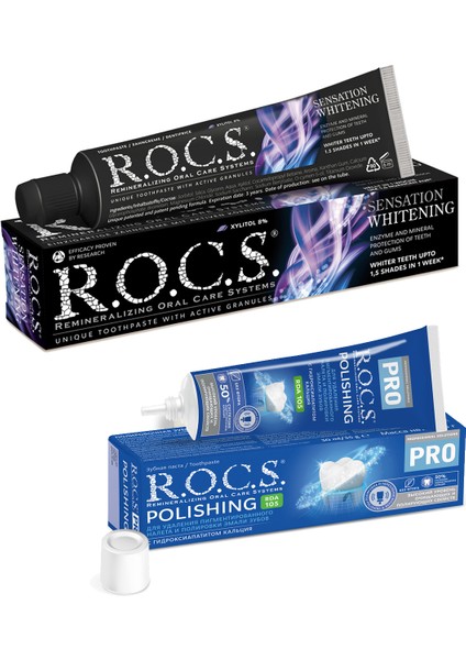 R.O.C.S. Sensation Whitening Diş Macunu ve R.O.C.S. Pro-Diş Parlatma Macunu 35 gr 2'li Set