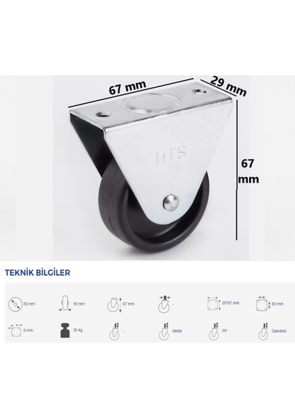 104 Sehpa Masa Ofis Mobilya Tekeri 50X18 Sabit Teker