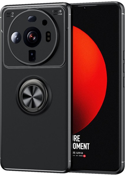 Xiaomi Mi 12S Ultra Focus Serisi Yüzük Standlı Silikon Kılıf - Siyah