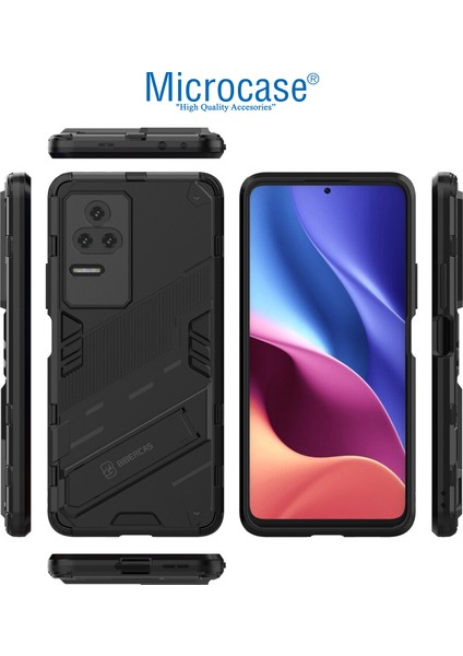 Xiaomi Poco F4 Matrix Serisi Armor Standlı Perfect Koruma Kılıf -Siyah