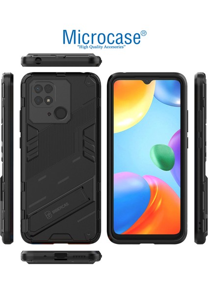 Xiaomi Redmi 10C Matrix Serisi Armor Standlı Perfect Koruma Kılıf -Siyah