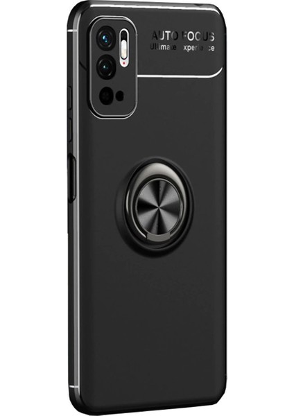 Xiaomi Redmi Note 11 Se Focus Serisi Yüzük Standlı Silikon Kılıf - Siyah