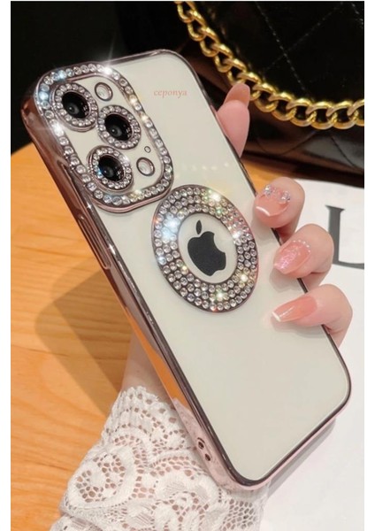 Apple iPhone 12 Pro Kılıf Şeffaf Lüx Taşlı Süslemeli Kamera Korumalı Silikon