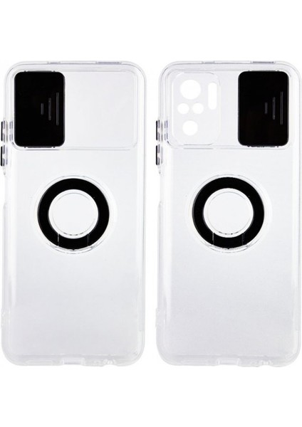 Xiaomi Redmi Note 10 - 10S Kılıf Sürgülü Kamera Lens Korumalı Yüzük Standlı Silikon Kılıf