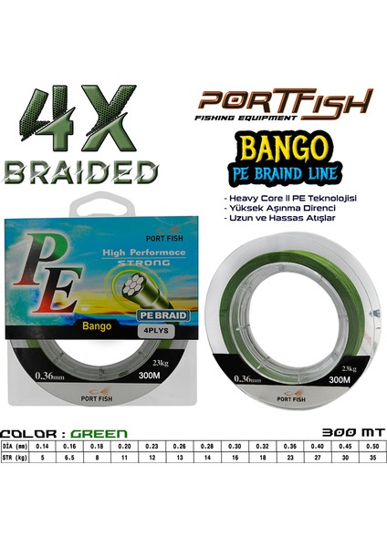 Bango 4 Kat Ip Misina 300 mt Yeşil