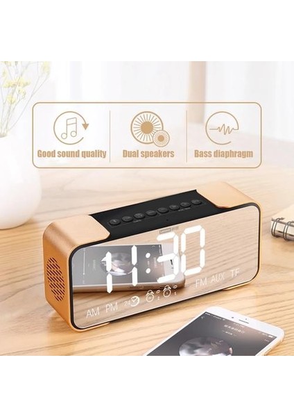 Bluetooth 5.0 Hoparlörler Kablosuz, Subwoofer, Bas, Led, Çalar Saat, Saat, Tf Kart, Fm, Am, Dahili Mic, Aux Speake (Yurt Dışından)