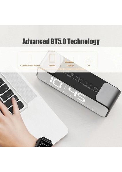 Bluetooth 5.0 Hoparlörler Kablosuz, Subwoofer, Bas, Led, Çalar Saat, Saat, Tf Kart, Fm, Am, Dahili Mic, Aux Speake (Yurt Dışından)