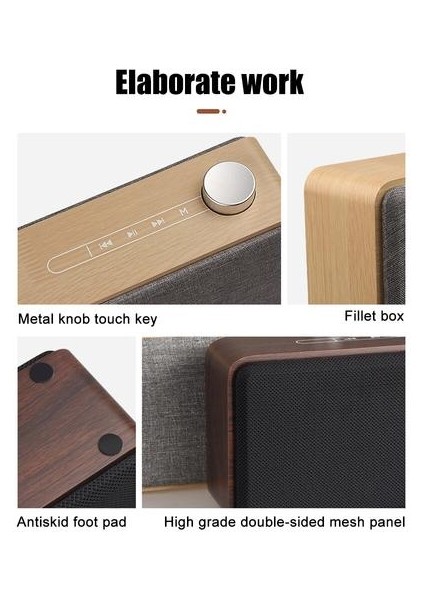 Taşınabilir Ahşap Bluetooth Hoparlör Kablosuz Subwoofer Stereo Ses Kutusu Destek Müzik Çalar (Yurt Dışından)