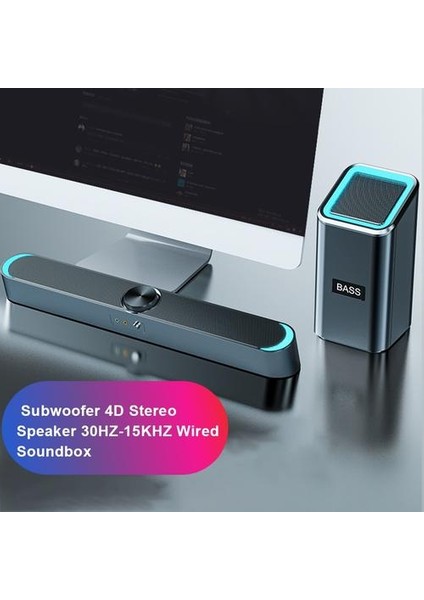 Masaüstü Bilgisayar Hoparlörü Süper Bas Subwoofer 4d Stereo Hoparlörler 3.5mm Kablolu Toz Geçirmez Soundbox USB Güçlü (Yurt Dışından)