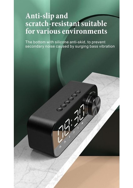 Taşınabilir Kablosuz Bluetooth Hoparlör Bluetooth 5.0 Müzik Subwoofer Hoparlör LED Ayna Ekran Dijital Çalar Saat (Yurt Dışından)