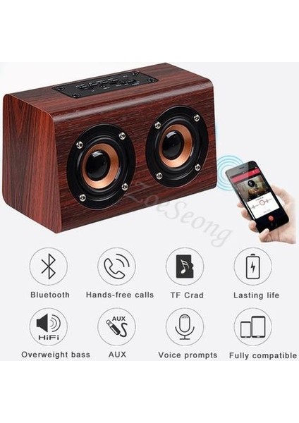 Retro Ahşap Kablosuz Bluetooth Hoparlör Subwoofer Boombox Hoparlörler Taşınabilir Ses Kutusu Desteği Tf Mp3 Çalar Kartı / USB Disk Aux (Yurt Dışından)