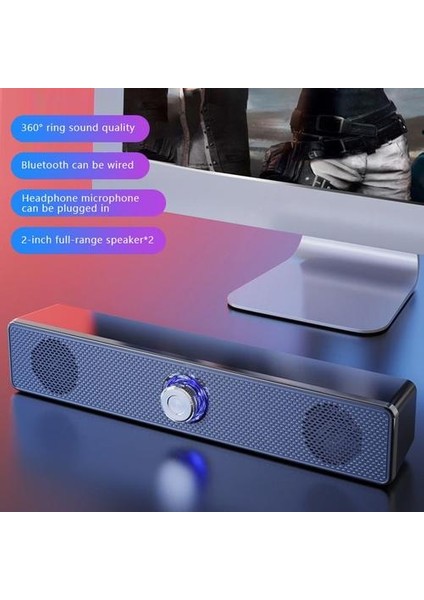 Siyah USB Bluetooth Hoparlör Kablolu Hoparlör 360 ° Surround Ses Kablosuz Hoparlör Bas Stereo Subwoofer Bluetooth 5.0 Hoparlör (Yurt Dışından)