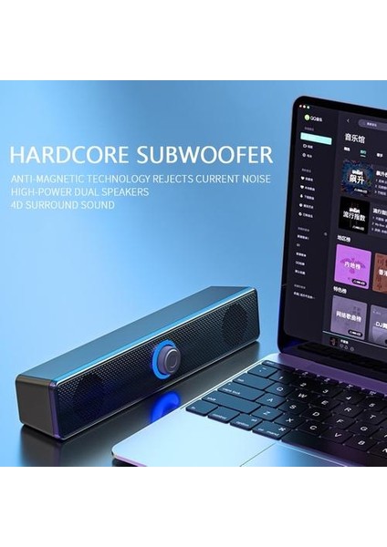 Siyah USB Bluetooth Hoparlör Kablolu Hoparlör 360 ° Surround Ses Kablosuz Hoparlör Bas Stereo Subwoofer Bluetooth 5.0 Hoparlör (Yurt Dışından)