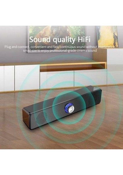 Siyah USB Bluetooth Hoparlör Kablolu Hoparlör 360 ° Surround Ses Kablosuz Hoparlör Bas Stereo Subwoofer Bluetooth 5.0 Hoparlör (Yurt Dışından)