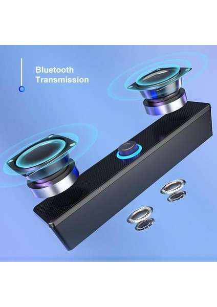 Siyah USB Bluetooth Hoparlör Kablolu Hoparlör 360 ° Surround Ses Kablosuz Hoparlör Bas Stereo Subwoofer Bluetooth 5.0 Hoparlör (Yurt Dışından)