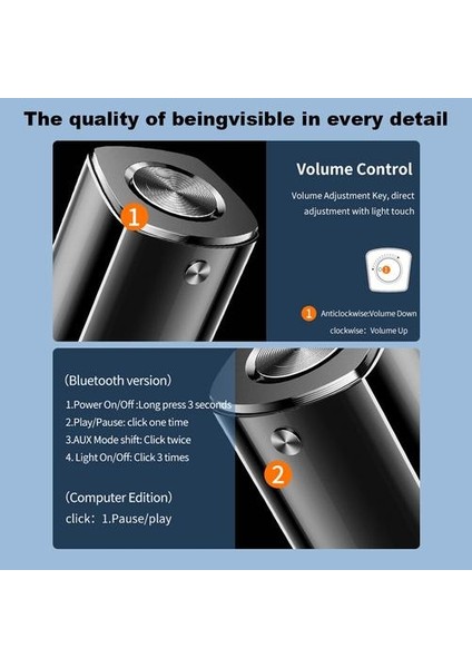 Bluetooth 5.0 Hoparlör Multimedya Player Masaüstü Dikey Hoparlör Mini Işık ile USB Powered Home Stereo Müzik Çalar (Yurt Dışından)