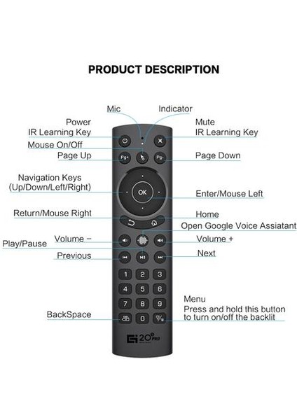 Yeni G20S Pro Air Fare Arka Ses Ses Gyroskope Ir Öğrenme Google Assidatör Android Tv Kutusu Için Smart Sesli Uzaktan Kumanda (G20S Pro Aydınlatmalı) (Yurt Dışından)