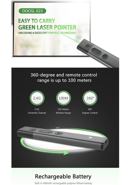 Doosl DSIT032 2.4g Ppt Konuşma Toplantısı Sunumu Için Kablosuz Yeşil Işık Lazer Işaretçi Sunucusu (Yurt Dışından) modelleri
