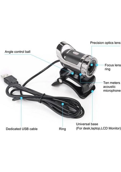 Masaüstü Webcam USB Web Kamera Ses Emici Mikrofon Video Çağrı Webcam Pc Laptop Siyah + Kırmızı (Yurt Dışından)