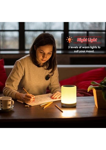 Bluetooth Hoparlör ile Gece Işık Taşınabilir Kablosuz Tf Kart Bluetooth Hoparlör Dokunmatik Kontrol Renk LED Başucu Masa Lambası (Yurt Dışından)