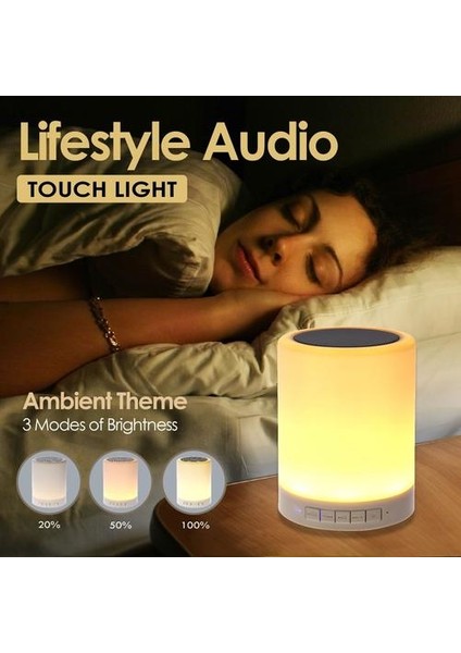 Bluetooth Hoparlör ile Gece Işık Taşınabilir Kablosuz Tf Kart Bluetooth Hoparlör Dokunmatik Kontrol Renk LED Başucu Masa Lambası (Yurt Dışından)